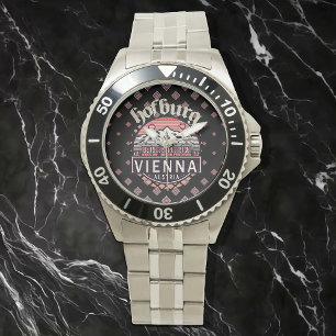 Hofburg in cirkels Mannen-roestvrij stalen armband Horloge