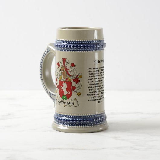 Hoffmann Family Crest Stein Bierpul (Voorkant links)