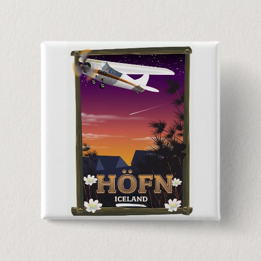 Höfn IJsland Vluchtposter Vierkante Button 5,1 Cm (Voorkant)