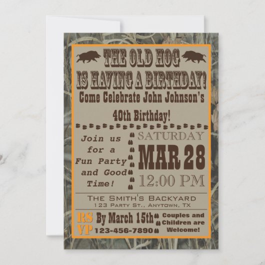 Hog Hunting Birthday Invitation with Camo Kaart (Voorkant)