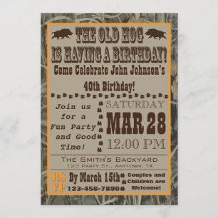 Hog Hunting Birthday Invitation with Camo Kaart