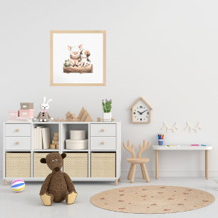 Hog. Kikker, hond en een log! Schattigee Kinder ki Poster