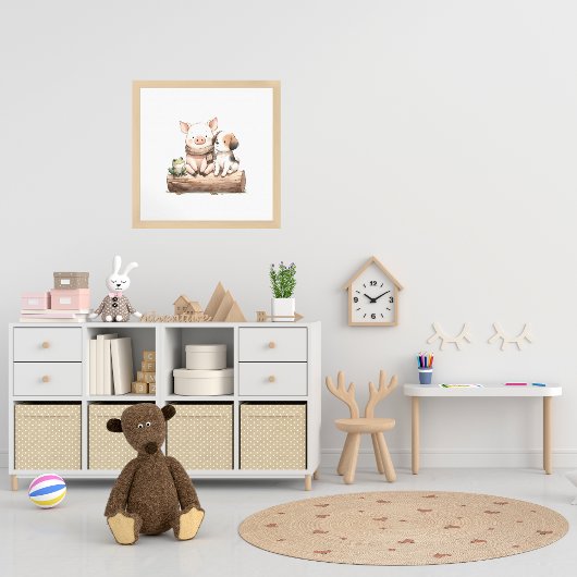 Hog. Kikker, hond en een log! Schattigee Kinder ki Poster