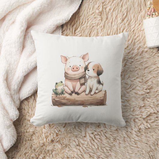 Hog, Kikker & Hond op een Log! Leuke dierenvriende Kussen (Deken)