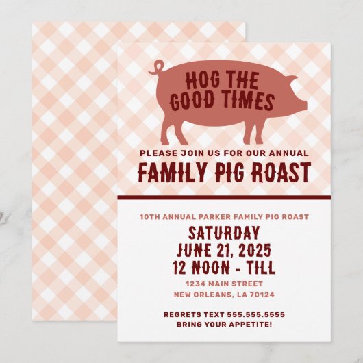 Hog the Good Times Pig Roast Kaart (Voorkant / Achterkant)