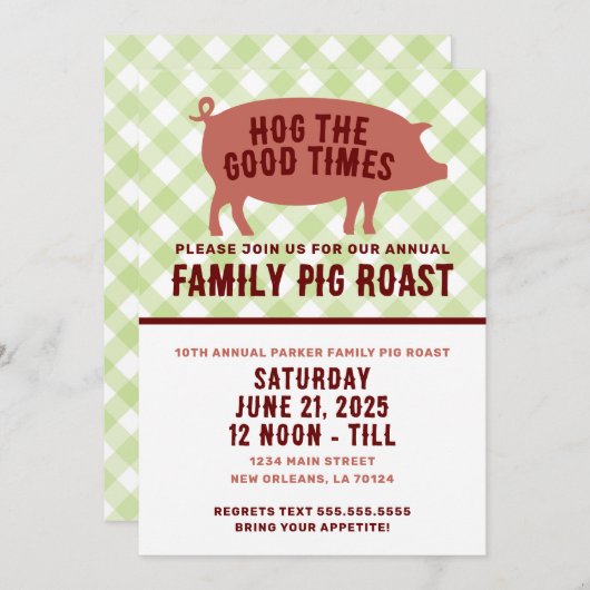 Hog the Good Times Pig Roast Kaart (Voorkant / Achterkant)