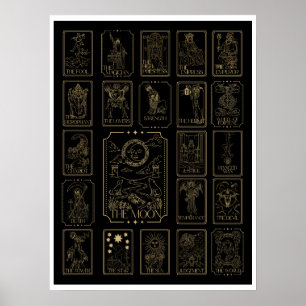 Hoge Arcana Tarot in Zwart & Goud Poster