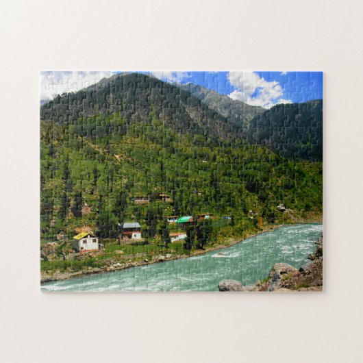 Hoge berg rivieren Pakistan. Legpuzzel (Horizontaal)