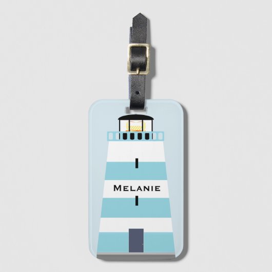 Hoge Blauwe en Witte Vuurtoren Gepersonaliseerd Bagagelabel (Voorkant (verticaal))