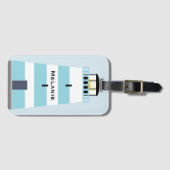 Hoge Blauwe en Witte Vuurtoren Gepersonaliseerd Bagagelabel (Voorkant (horizontaal))