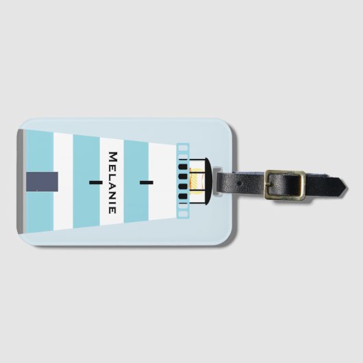 Hoge Blauwe en Witte Vuurtoren Gepersonaliseerd Bagagelabel (Voorkant (horizontaal))