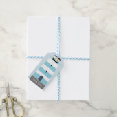 Hoge Blauwe en Witte Vuurtoren Gepersonaliseerd Cadeaulabel (Met Touw)