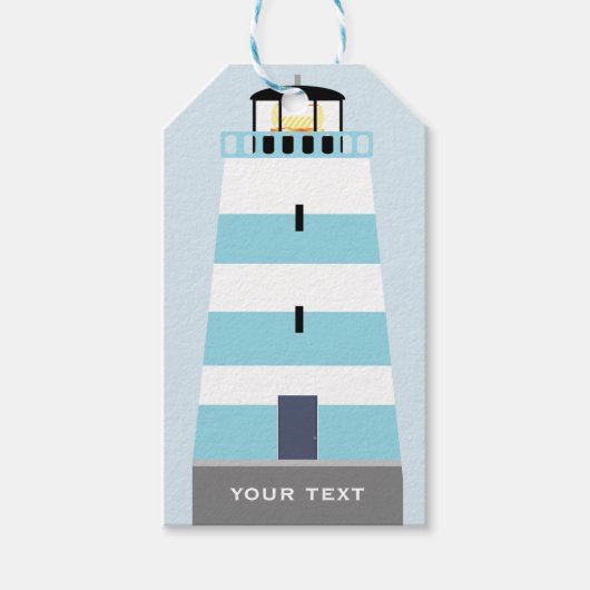 Hoge Blauwe en Witte Vuurtoren Gepersonaliseerd Cadeaulabel (Voorkant)