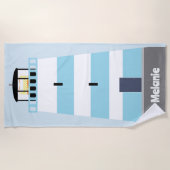 Hoge Blauwe en Witte Vuurtoren Gepersonaliseerd Strandlaken (Voorkant)