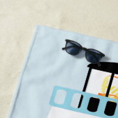 Hoge Blauwe en Witte Vuurtoren Gepersonaliseerd Strandlaken (In situ)