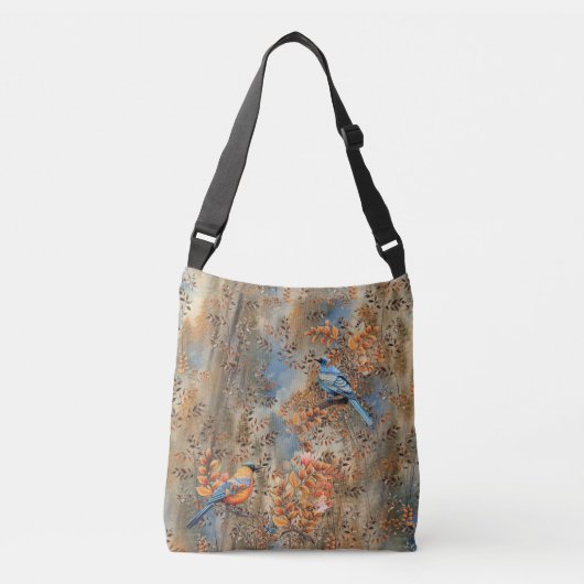 Hoge bomen, de bladeren van de herfst & Blue-Birds Crossbody Tas (Voorkant)