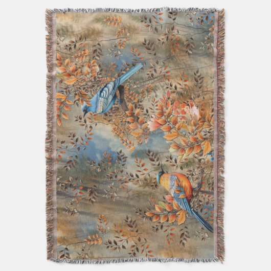 Hoge bomen, de bladeren van de herfst & Blue-Birds Deken (Voorkant Verticaal)