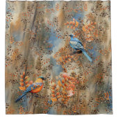 Hoge bomen, de bladeren van de herfst & Blue-Birds Douchegordijn (Voorkant)