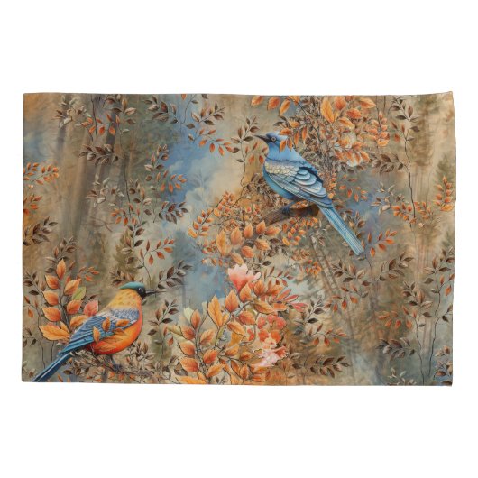 Hoge bomen, de bladeren van de herfst & Blue-Birds Kussensloop (Achterkant)