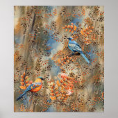 Hoge bomen, de bladeren van de herfst & Blue-Birds Poster (Voorkant)