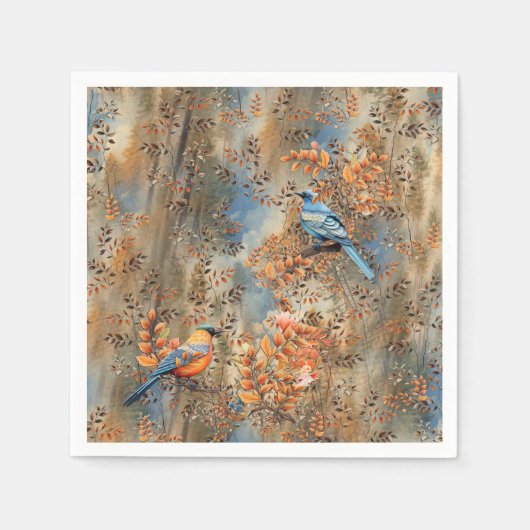 Hoge bomen, de bladeren van de herfst & Blue-Birds Servet (Voorkant)