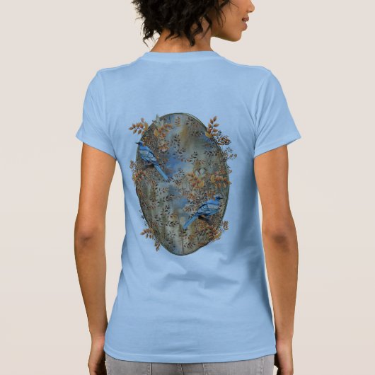 Hoge bomen, de bladeren van de herfst & Blue-Birds T-shirt (Achterkant)
