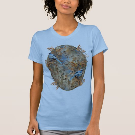 Hoge bomen, de bladeren van de herfst & Blue-Birds T-shirt (Voorkant)