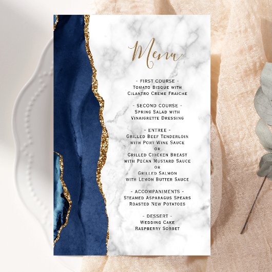 Hoge Budget Navy Blauwe Agate Marmer Huwelijksmenu