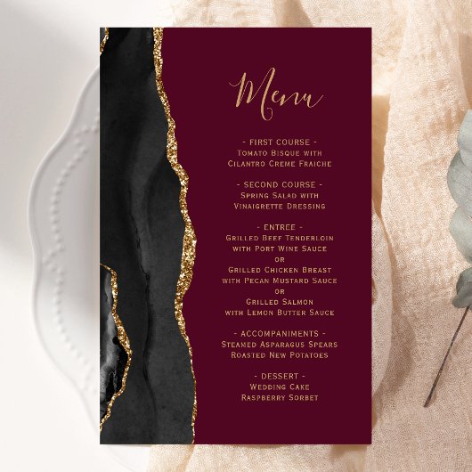 Hoge Budget Zwarte Goud Agate Burgundy Trouwmenu