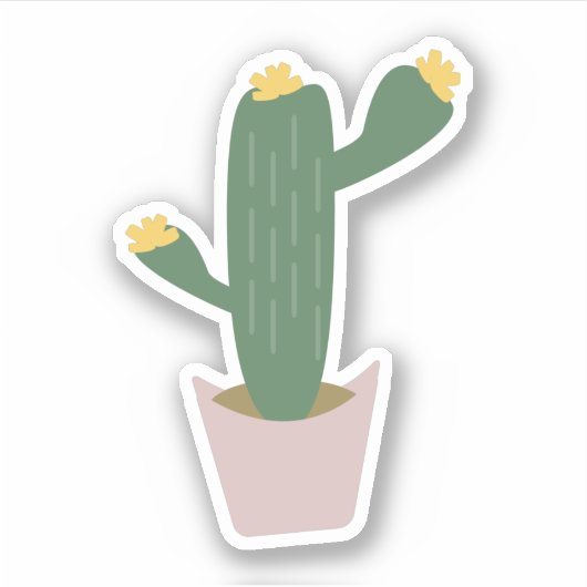 Hoge Cactus Pothoudende Botanische Cactussen Bloem Sticker (Voorkant)