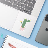 Hoge Cactus Potplant Cactussen Bloemrijk Groen Sticker (Laptop met iPhone)