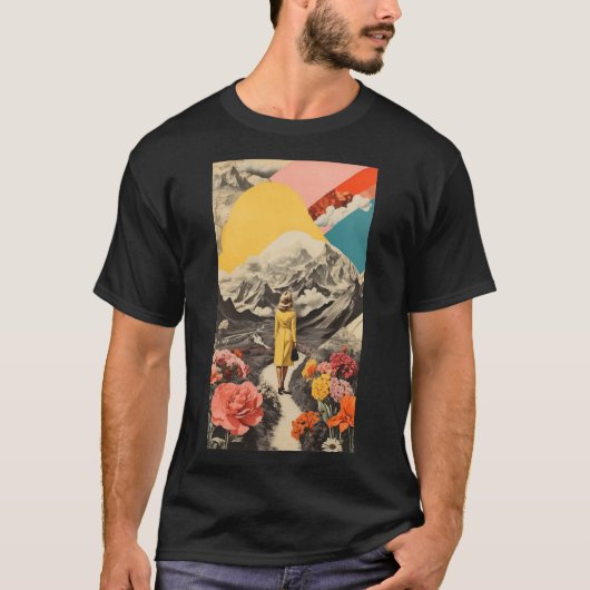 Hoge contrast surrealistische lente collage vrouwe t-shirt (Voorkant)