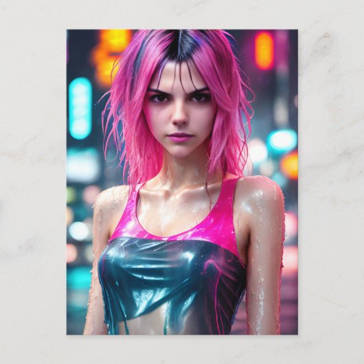 Hoge details RAW kleur dramatische foto Roze haar Briefkaart (Voorkant)