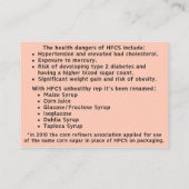 Hoge Fructose Maïssiroop Gevaren Info Kaart (Achterkant)