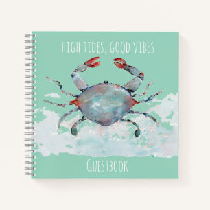 Hoge Getijden, Goede Vibes Waterverf Krab Gastboek Notitieboek