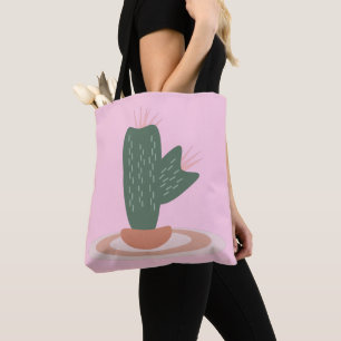 Hoge Groene Plant op Tapijt Woestijn Cactus Roze Tote Bag