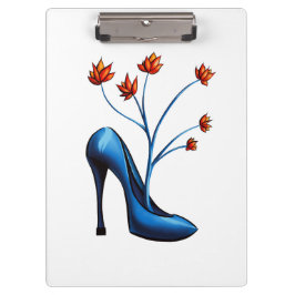 Hoge hak schoen en bloem boeket kunst klembord