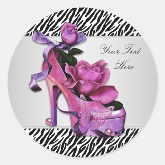 Hoge Hak Schoen Hot Roze Zebra Stickers (Voorkant)