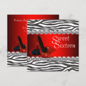 Hoge Hak Schoen Rode Zebra Sweet 16 Party Uitnodig Kaart (Voorkant / Achterkant)