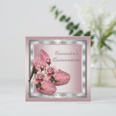 Hoge Hak Schoen Roze Rose Quinceanera Kaart (Staand voorkant)