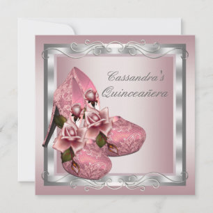 Hoge Hak Schoen Roze Rose Quinceanera Kaart