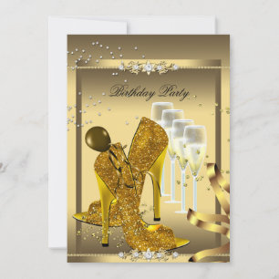 Hoge Hak Schoenen Champagne Goud Verjaardagsfeest Kaart