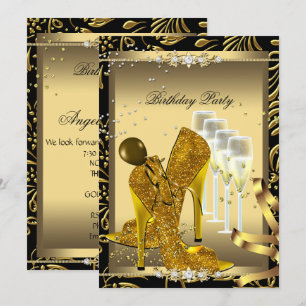 Hoge Hak Schoenen Champagne Goud Verjaardagsfeest Kaart