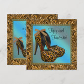 Hoge Hak Schoenen Dames Luipaard Goud 50e Verjaard Kaart (Voorkant / Achterkant)