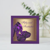 Hoge Hak Schoenen Dames Paars 50e Verjaardagsfeest Kaart (Staand voorkant)