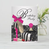 Hoge Hak Schoenen Hot Pink Zebra Feest Kaart (Staand voorkant)