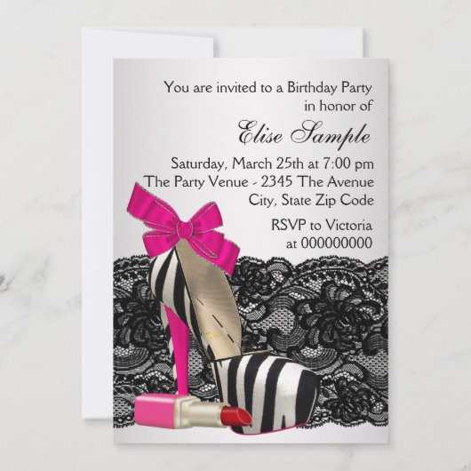 Hoge Hak Schoenen Hot Pink Zebra Feest Kaart (Achterkant)