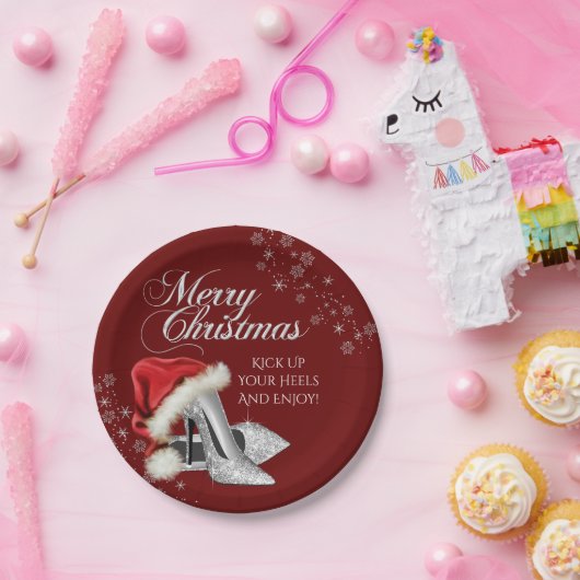 Hoge hak schoenen kerstman hoed kerstfeest papieren bordje (Feest)