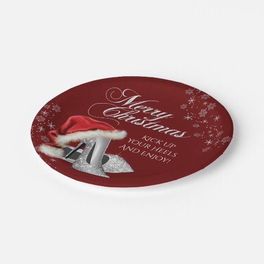 Hoge hak schoenen kerstman hoed kerstfeest papieren bordje (Gekanteld)