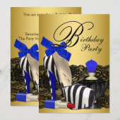 Hoge Hak Schoenen Koningsblauw en Goud Verjaardags Kaart (Voorkant / Achterkant)